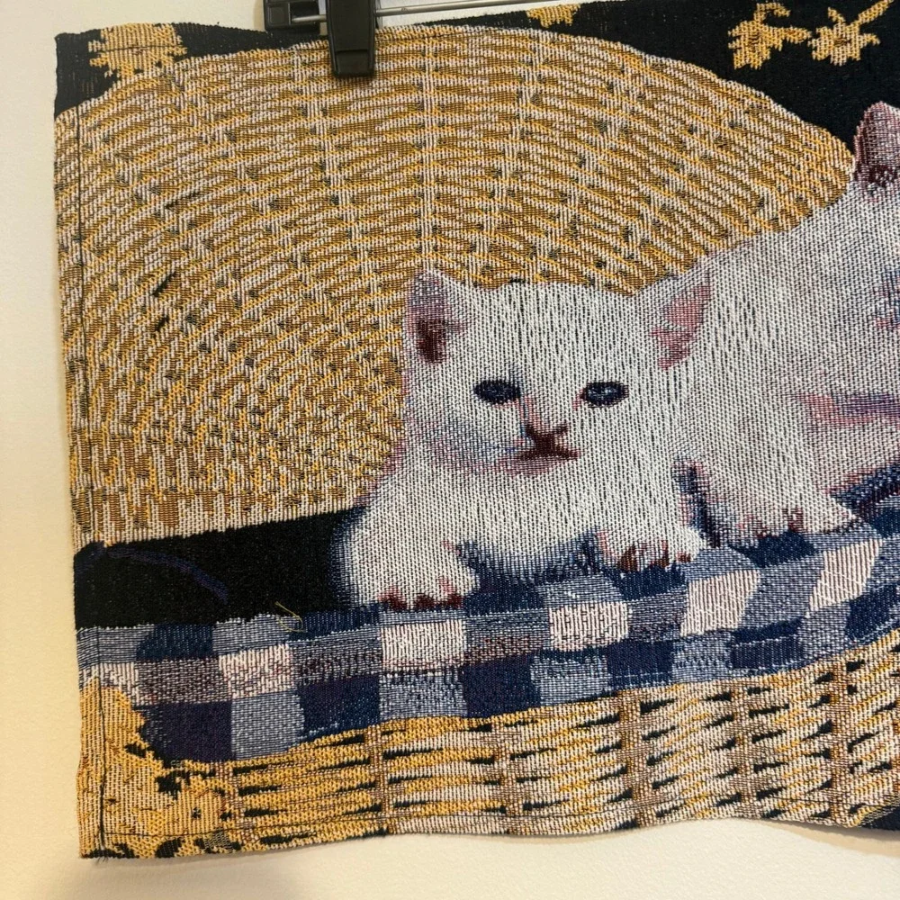 Two Nidico Cat Lover Tapestry Placemat White Kittens Basket NWT‎ NOS